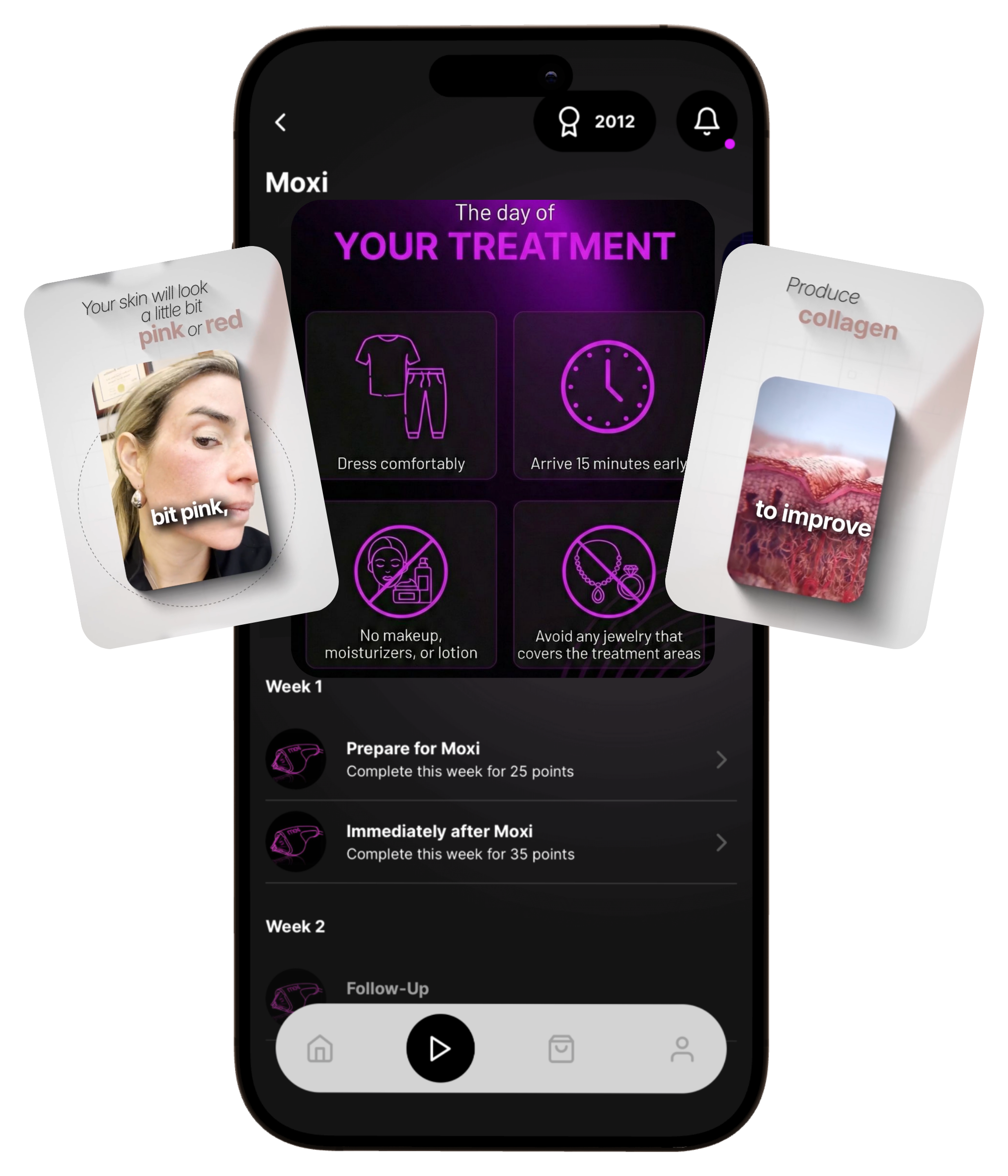 Clinic-branded care journey showing treatment preparation, follow-up tasks, and patient education